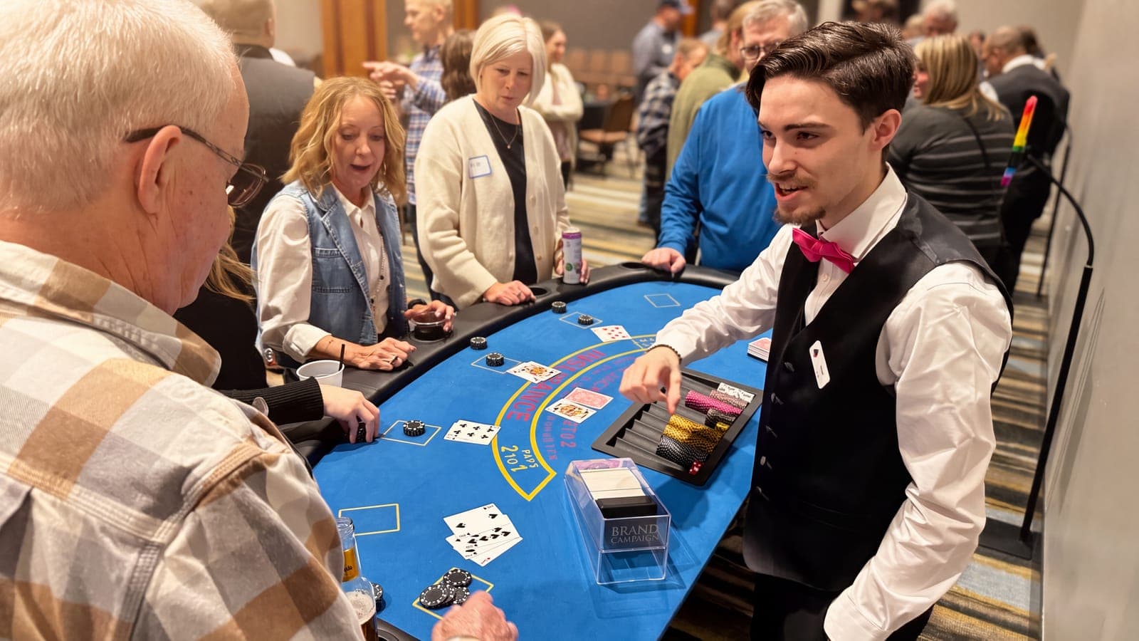 Echo dealer running a blackjack table at a corporate event